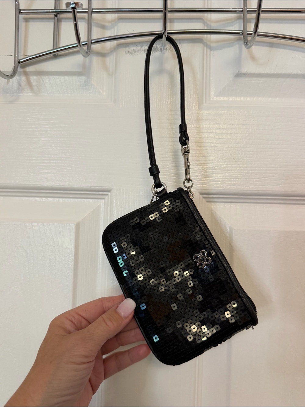 Coach Poppy Black Sequin Wristlet